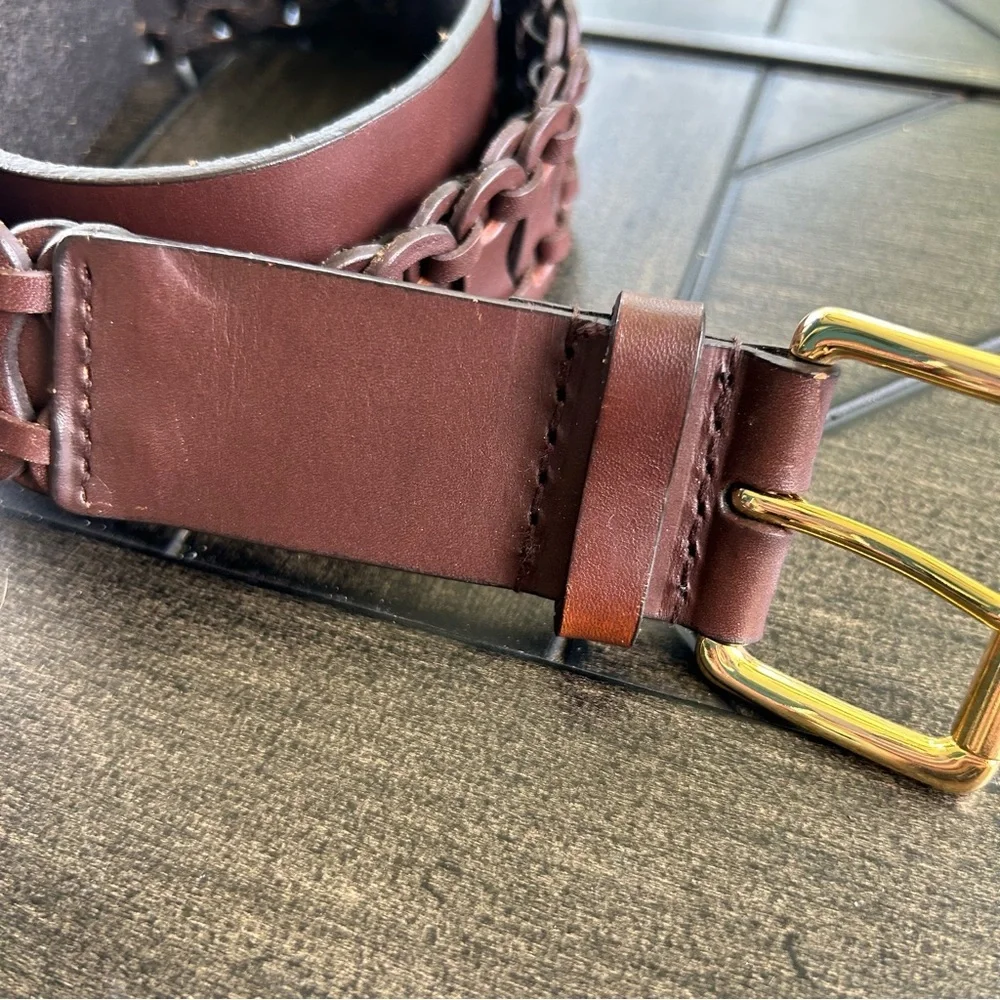 Antonio Melani ladies genuine leather braided boho belt size medium gold buckle